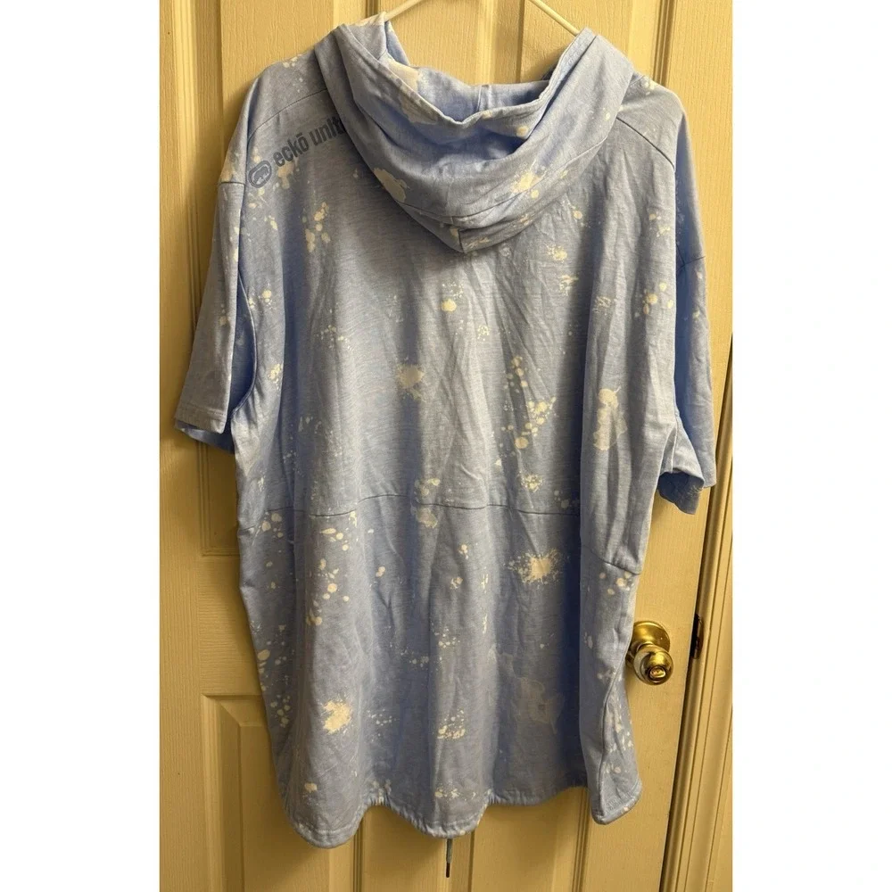 Mens Ecko Unltd Hooded Short Sleeve Shirt Blue/White 3XL ‎ EUC